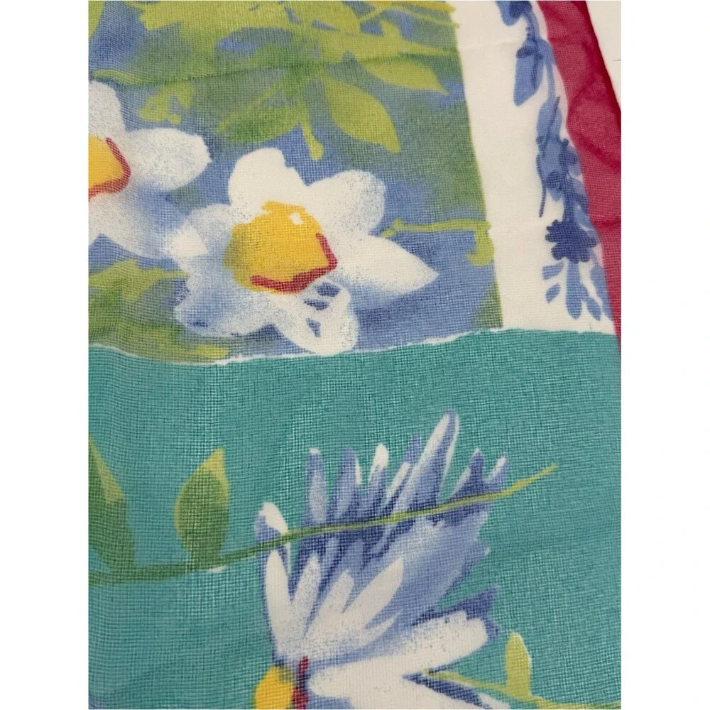 Hasting & Smith Vintage Floral Sheer Square Scarf Blue Pink Accessory Garden
